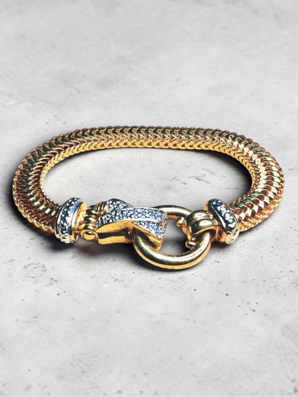 Glam Chunky Bracelet Gold Clear Crystal Pavé Clasp Snake Chain Statement